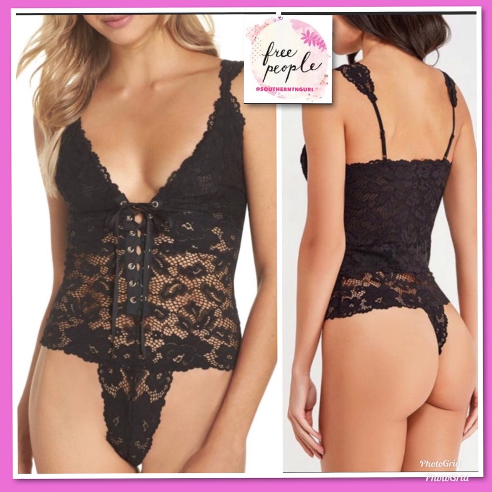 NWT FREE PEOPLE ”Gazey Eyes” Lace Thong Bodysuit